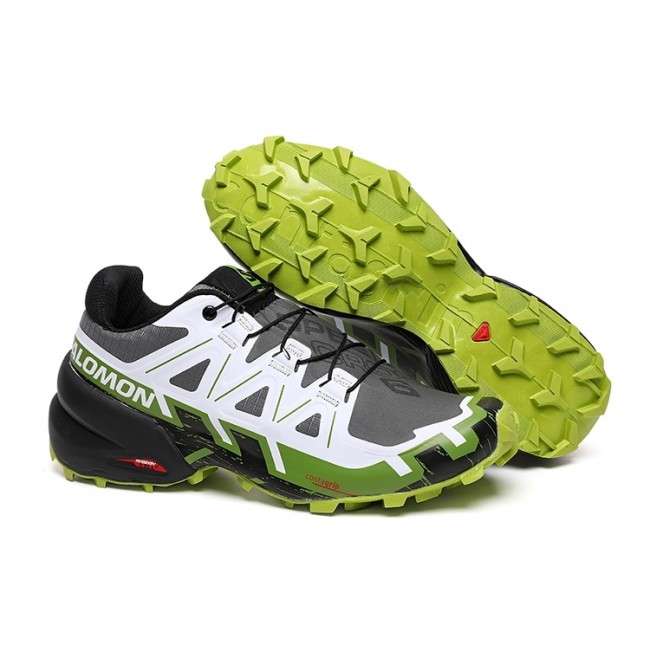 Men's Salomon Shoes Speedcross 6 Trail Running In Gray White Green